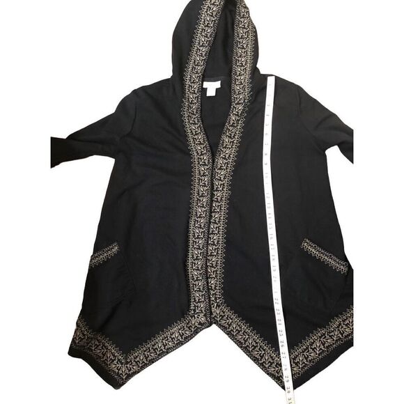Style & Co. Black Open Front Embroidered Hooded Open Front French Terry Jacket s - Picture 11 of 12